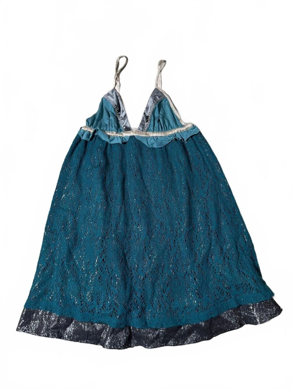 Free People Y2K Fairy Mermaid Reversible Blue & Metallic Dabydoll Mini SZ 6